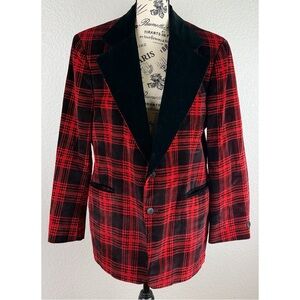 After Six Men's Vintage Red/Black Tartan Plaid Suit Jacket, size 42 Short